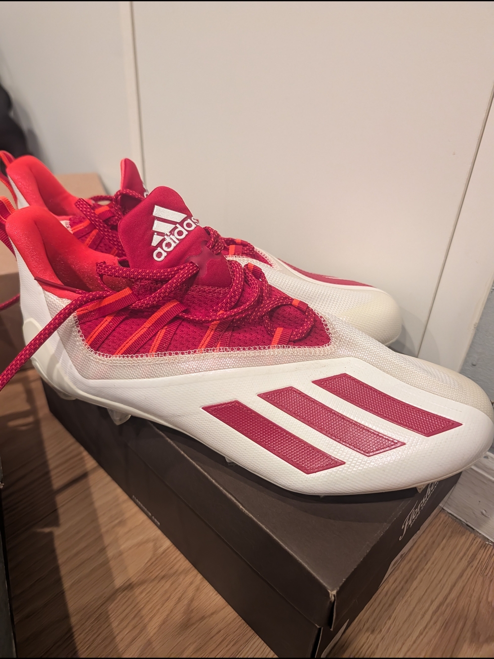adidas Kids White and Red Athletic Cleats